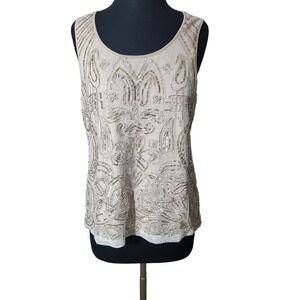 CHICO'S textured metal gold, silver Sequin Beaded Stretch Top Size 1/S